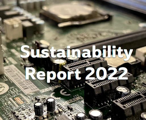 Cover image of the 2022 Sustainability Report, showing a circuit board