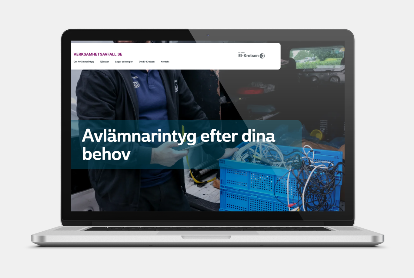 Laptop som visar webbplatsen verksamhetsavfall.se