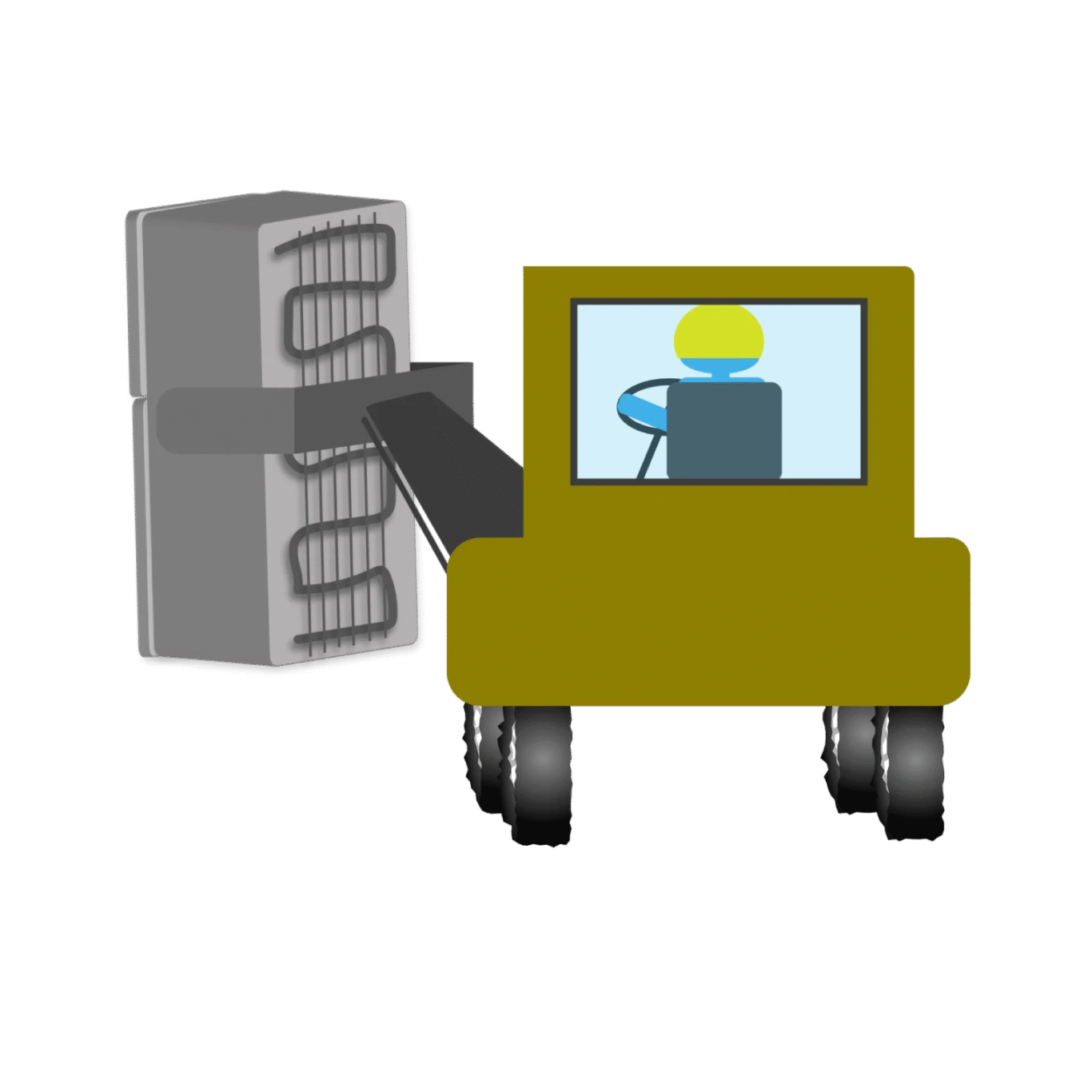 Illustration av en gr&ouml;n truck med kl&auml;maggregat som lyfter en kylm&ouml;bel