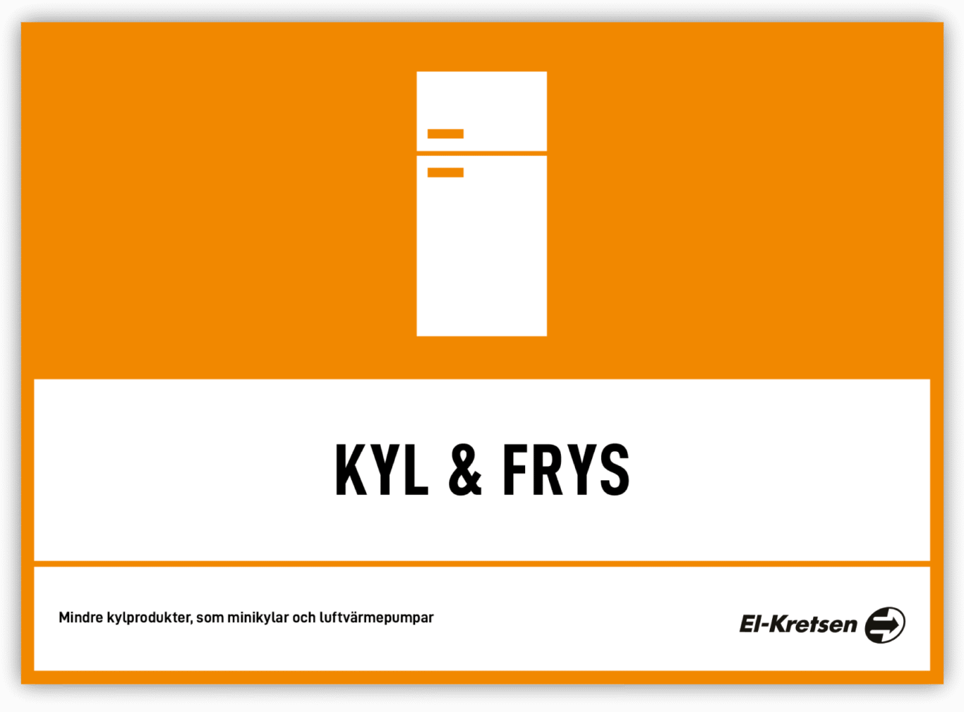 Skylt som visar mindre kyl och frysprodukter